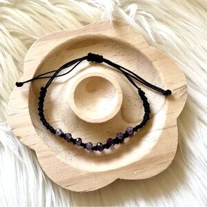 Handmade Black String Bracelet With Purple Beads